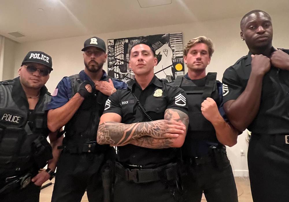 Group of five Bad Boys in Sexy Cop-themed costumes.